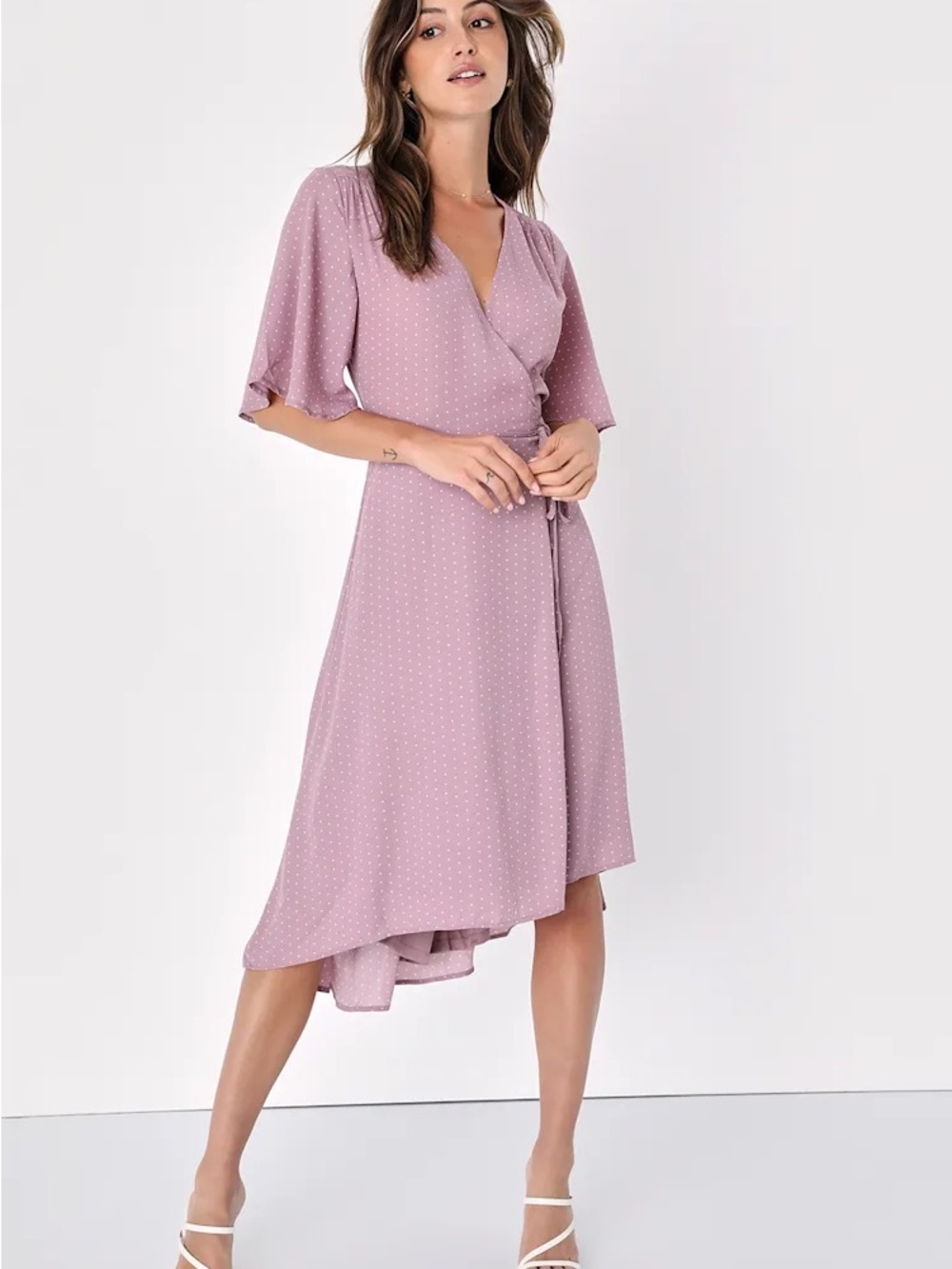 Lulu's Farah Mauve Print Midi Wrap Dress NWT